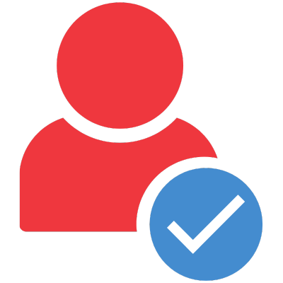 A person with a check mark and a red circle indicating completion or approval.