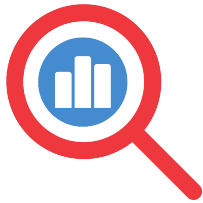 A magnifying icon with a bar chart, representing data analysis and exploration.
