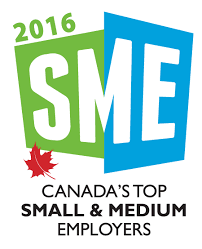 2016 Canada's top small & medium employers logo featuring a maple leaf and the text "Canada's Top SME Employers 2016".