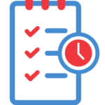 A checklist with a clock icon, indicating time management and task completion.